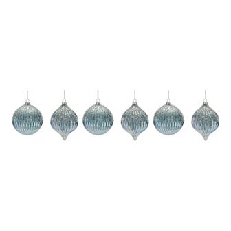 Melrose 6 pc Blue Beaded Glass Christmas Ornament Set