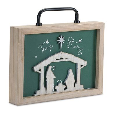 Melrose Wood "True Story" Nativity Plaque Table Decor