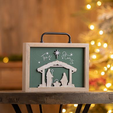 Melrose Wood "True Story" Nativity Plaque Table Decor