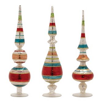 Melrose Striped Glass Finial Christmas Ornaments 3 pc Set