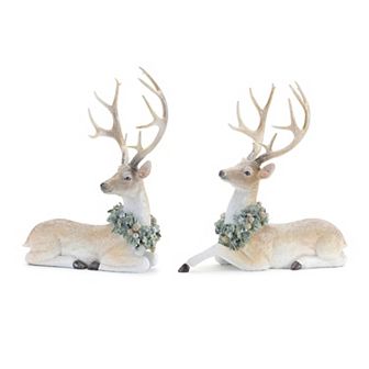 Melrose 2 pc Glittered Deer with Wreath Table Decor Set