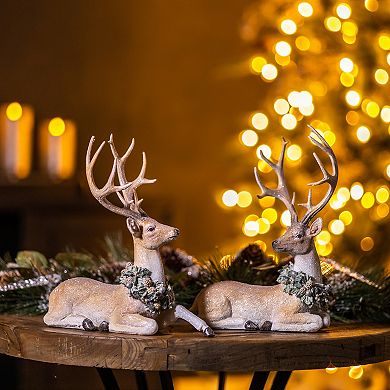 Melrose 2-pc. Glittered Deer with Wreath Table Decor Set