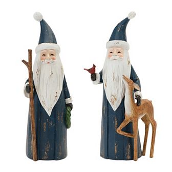 Melrose Carved Woodland 2 pc Santa Figurine Set
