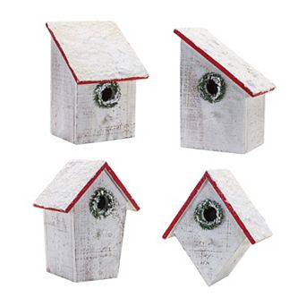 Melrose 4 pc Flocked Wood Birdhouse Set Table Decor
