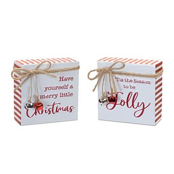 Melrose 2 pc Metal Christmas Sentiment Sign Table Decor Set