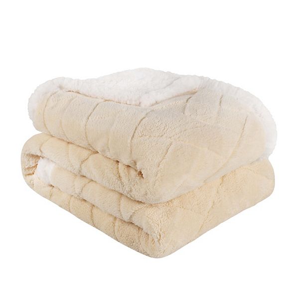 Superior Nuuk Fleece Reversible Lattice Blanket, Full/Queen, Cream