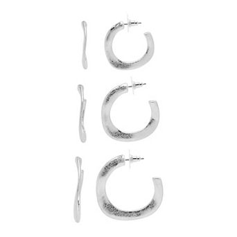 Sonoma Goods For Life® Silver Tone 3 pc Irregular J Hoop Earrings Set