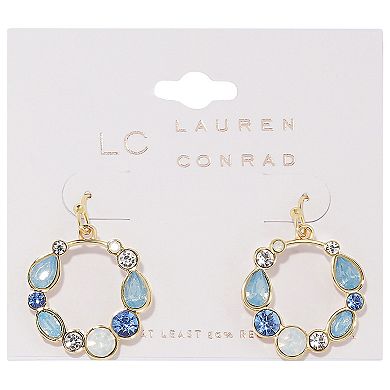 LC Lauren Conrad Gold Tone Blue Stone Hoop Dangle Earrings