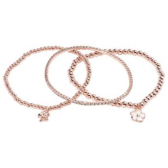 LC Lauren Conrad Rose Gold Tone 3-Pack Flower Charms Bracelet Set