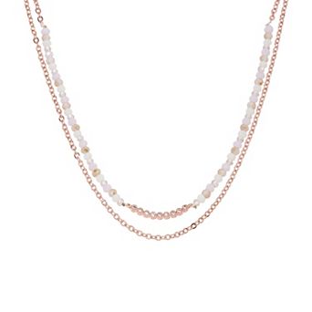 LC Lauren Conrad Rose Gold Tone Crystal Double Strand Bar Necklace