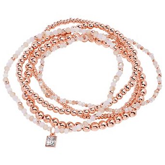 LC Lauren Conrad Rose Gold 5-Pack Charm Pink Beaded Bracelet Set
