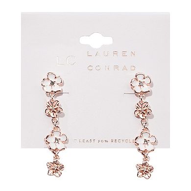 LC Lauren Conrad Rose Gold Tone White Flowers Linear Drop Earrings