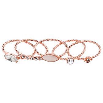 LC Lauren Conrad 5 pc Rose Gold Tone Navette Oval Flower Ring Set - Size 9