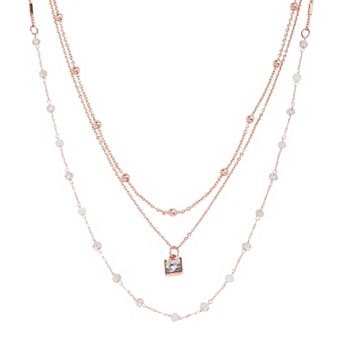 LC Lauren Conrad Rose Gold Tone Crystal Triple-Strand Beaded Pendant Necklace