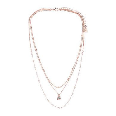 LC Lauren Conrad Rose Gold Tone Crystal Triple-Strand Beaded Pendant Necklace