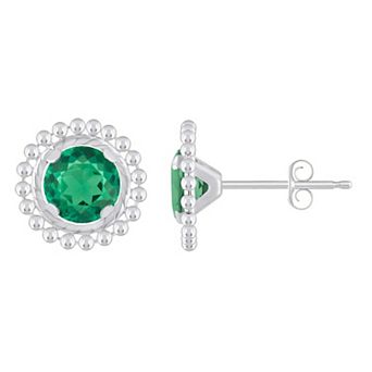 Celebration Gems Sterling Silver Round Lab-Created Gemstone Beaded Martini Stud Earrings