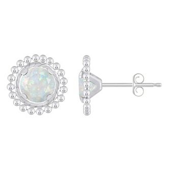 Celebration Gems Sterling Silver Round Lab-Created Gemstone Beaded Martini Stud Earrings