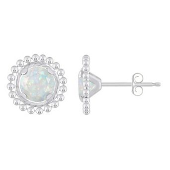 Celebration Gems Sterling Silver Round Lab-Created Gemstone Beaded Martini Stud Earrings