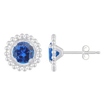 Celebration Gems Sterling Silver Round Lab-Created Gemstone Beaded Martini Stud Earrings