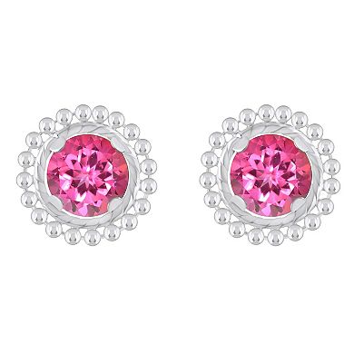 Celebration Gems Sterling Silver Round Gemstone Beaded Martini Stud Earrings