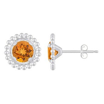 Celebration Gems Sterling Silver Round Gemstone Beaded Martini Stud Earrings