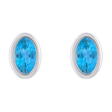 Celebration Gems Sterling Silver Oval Gemstone Stud Earrings