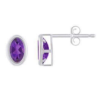 Celebration Gems Sterling Silver Oval Gemstone Stud Earrings