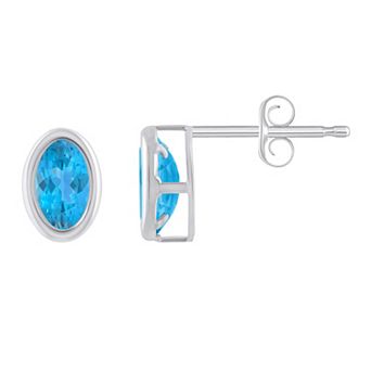 Celebration Gems Sterling Silver Oval Gemstone Stud Earrings