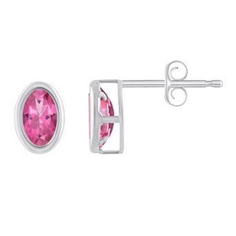 Celebration Gems Sterling Silver Oval Gemstone Stud Earrings