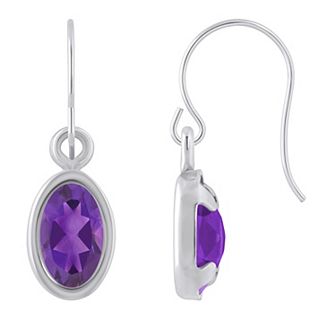 Celebration Gems Sterling Silver Oval Gemstone Drop Earrings