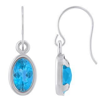 Celebration Gems Sterling Silver Oval Gemstone Drop Earrings