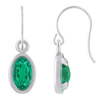 Celebration Gems Sterling Silver Oval Gemstone Drop Earrings