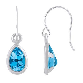 Celebration Gems Sterling Silver Pear Shape Gemstone Drop Earrings