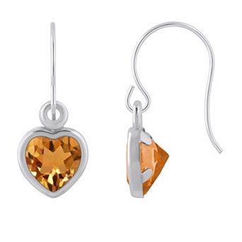 Celebration Gems Sterling Silver 5 mm Heart Shape Gemstone Drop Earrings
