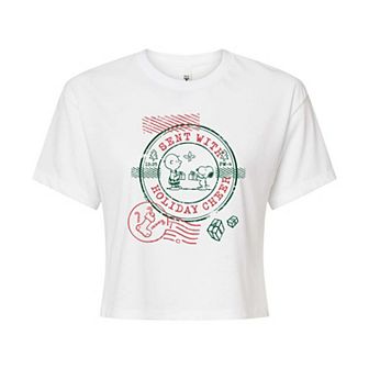 Juniors' Peanuts Snoopy & Charlie Brown Sent With Holiday Cheer Cropped Tee