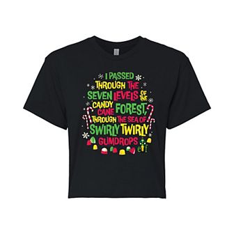 Juniors' Elf Candy Cane Forest Cropped Tee