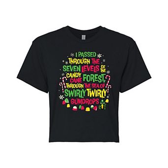 Juniors' Elf Candy Cane Forest Cropped Tee