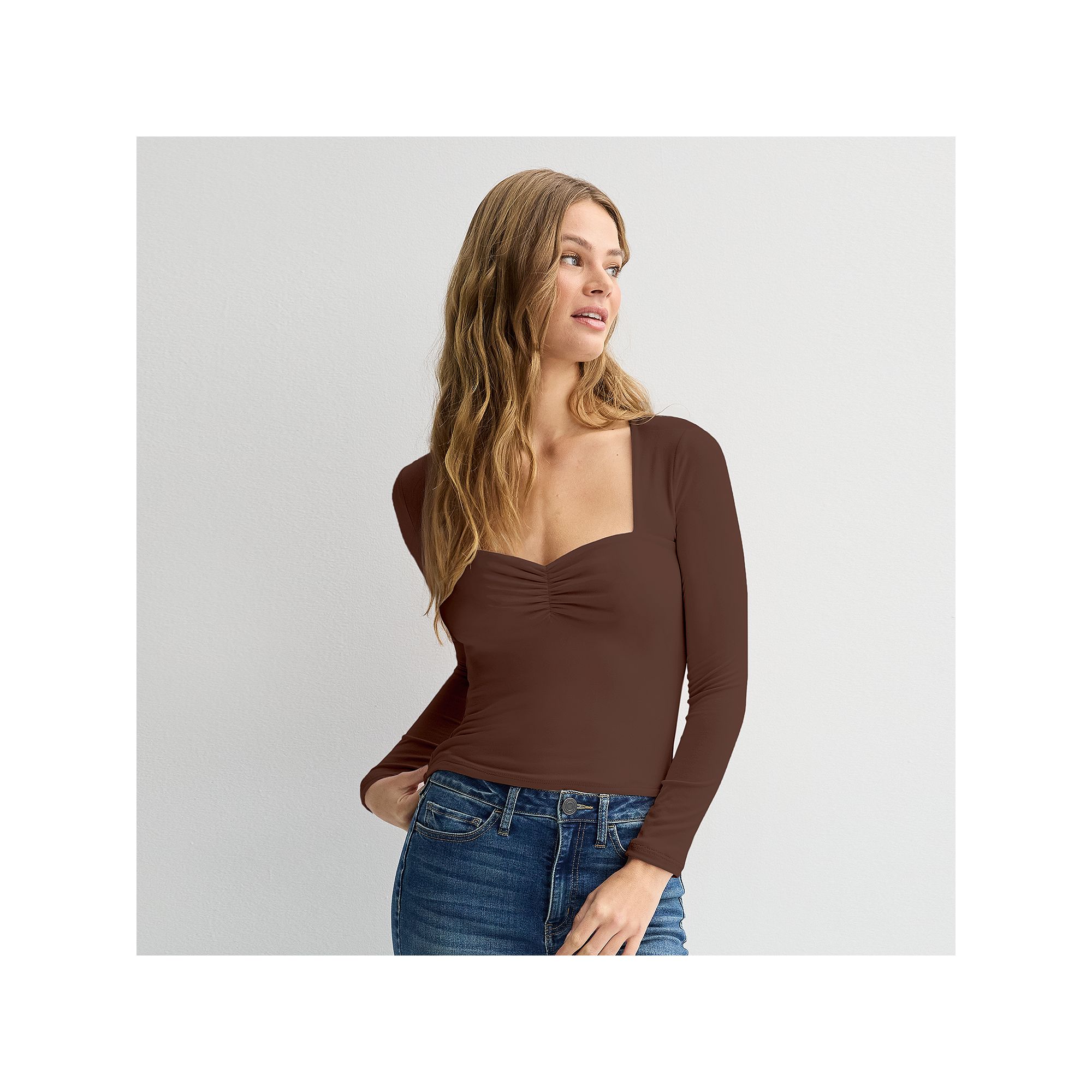 Juniors Harper & Ivy Contour Long Sleeve Sweetheart Top, Girls, Size: Lar