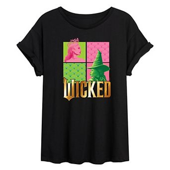 Juniors' Wicked Glinda & Elphaba Grid Oversized Tee