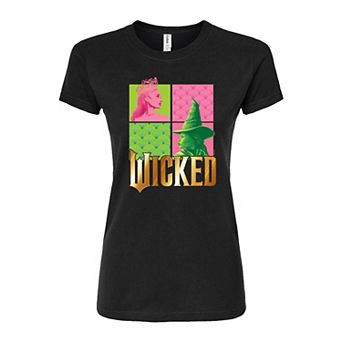 Juniors' Wicked Glinda & Elphaba Grid Fitted Tee
