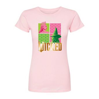Juniors' Wicked Glinda & Elphaba Grid Fitted Tee