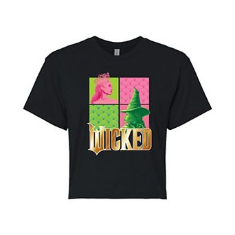 Juniors' Wicked Glinda & Elphaba Grid Cropped Tee