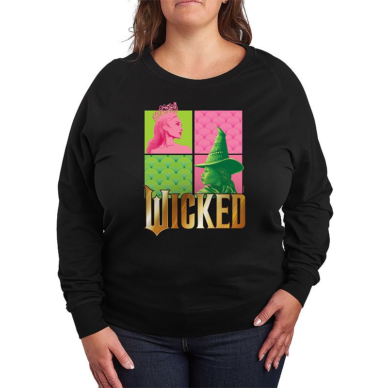 UPC 198848115595 product image for Plus Size Wicked Glinda & Elphaba Grid French Terry Long Sleeve Tee, Women's, Si | upcitemdb.com