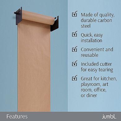 Jumbl 18" Kraft Paper Wall Dispenser, Wall Mounted Paper Roll Dispenser With Paper Cutter