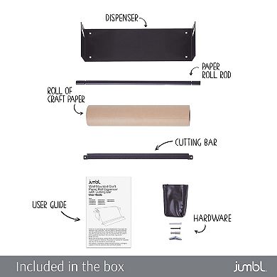Jumbl 18" Kraft Paper Wall Dispenser, Wall Mounted Paper Roll Dispenser With Paper Cutter