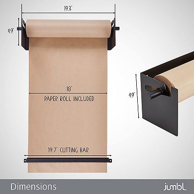 Jumbl 18" Kraft Paper Wall Dispenser, Wall Mounted Paper Roll Dispenser With Paper Cutter