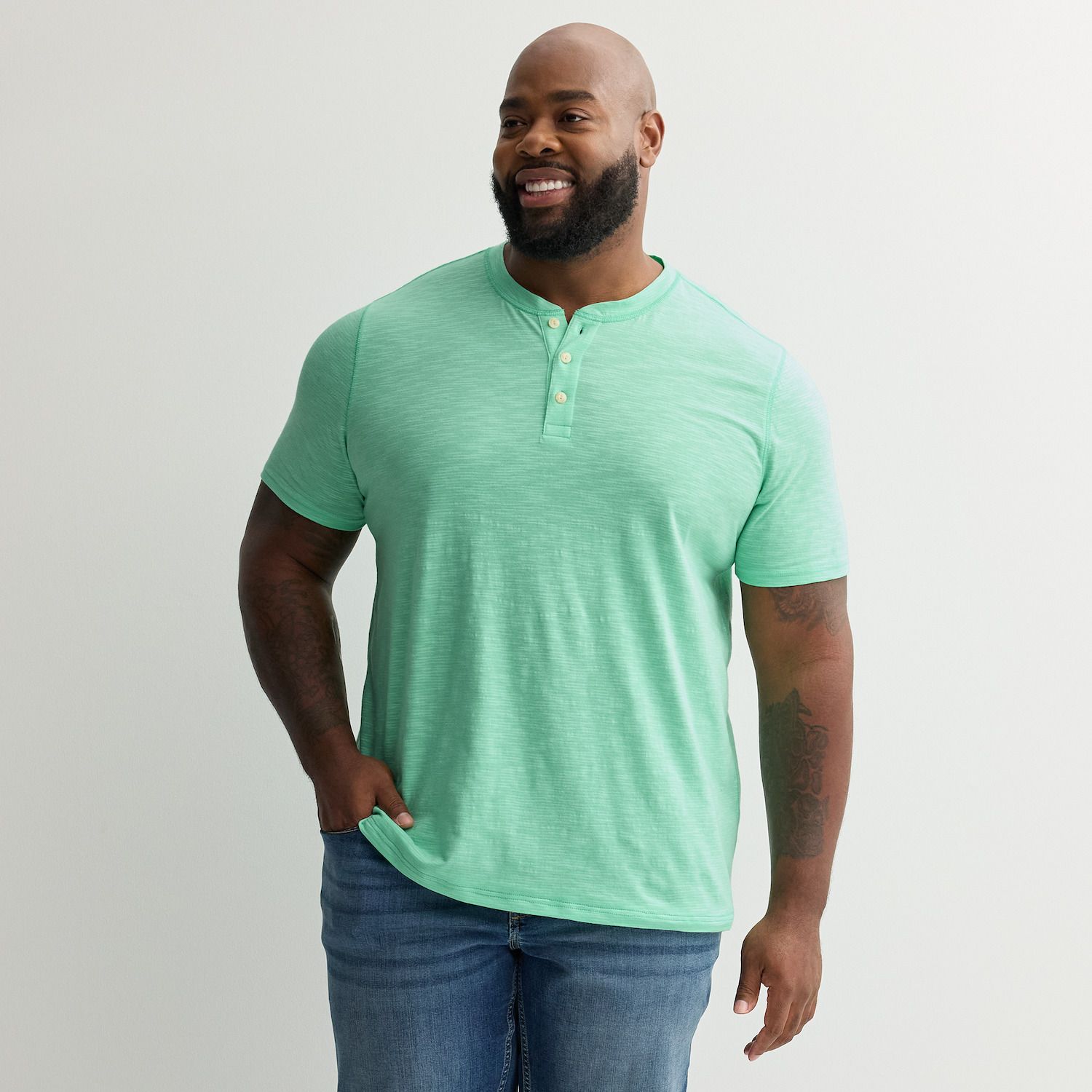 Мужская рубашка-поло Sonoma Goods For Life Henley увеличенных размеров, цвет: Аквамариновый зелёный полосатый — фото 1