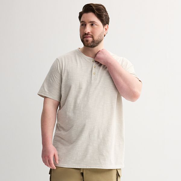 Big & Tall Sonoma Goods For Life® Short Sleeve Henley Shirt - Beige Stripe (L TALL)