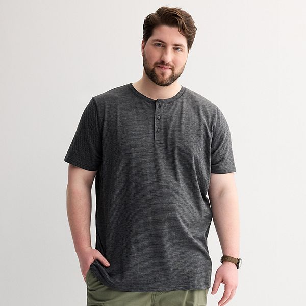 Big & Tall Sonoma Goods For Life® Short Sleeve Henley Shirt - Black Stripe (L TALL)