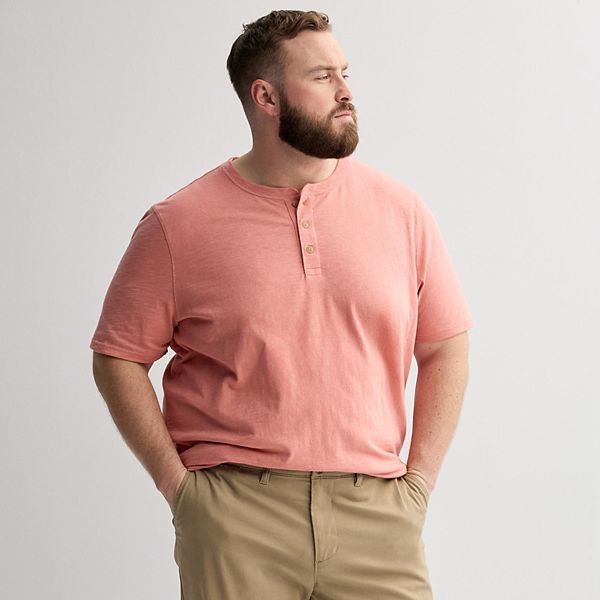 Big & Tall Sonoma Goods For Life® Short Sleeve Henley Shirt - Coral (L TALL)